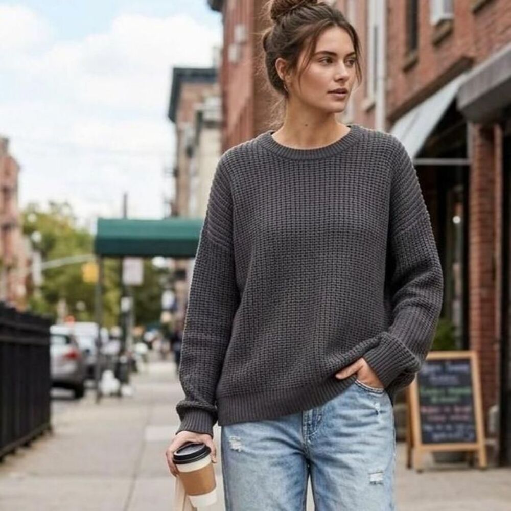 SONOMA Oversized Chunky waffle Sweater - Size XL - Knit Charcoal Pullover cozy